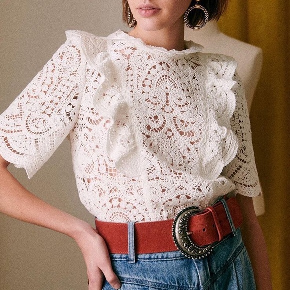 Sezane White Lace Blouse